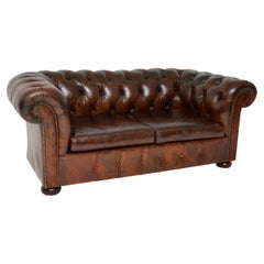 Antique Leather Two Seat Chesterfield Sofa