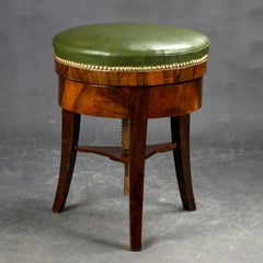Antique Leather Upholstered  Mahogany Adjustable Piano Stool, 19th Century