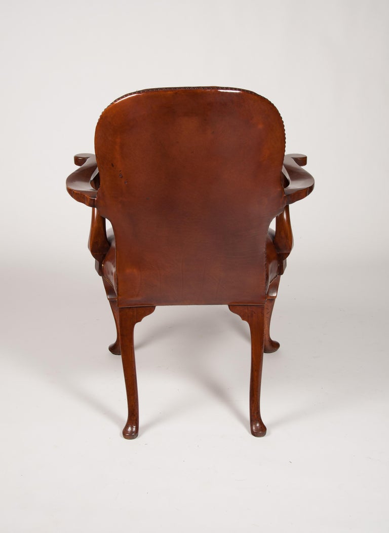 Antique Leather Upholstered Walnut Armchair on Cabriole Legs at 1stDibs