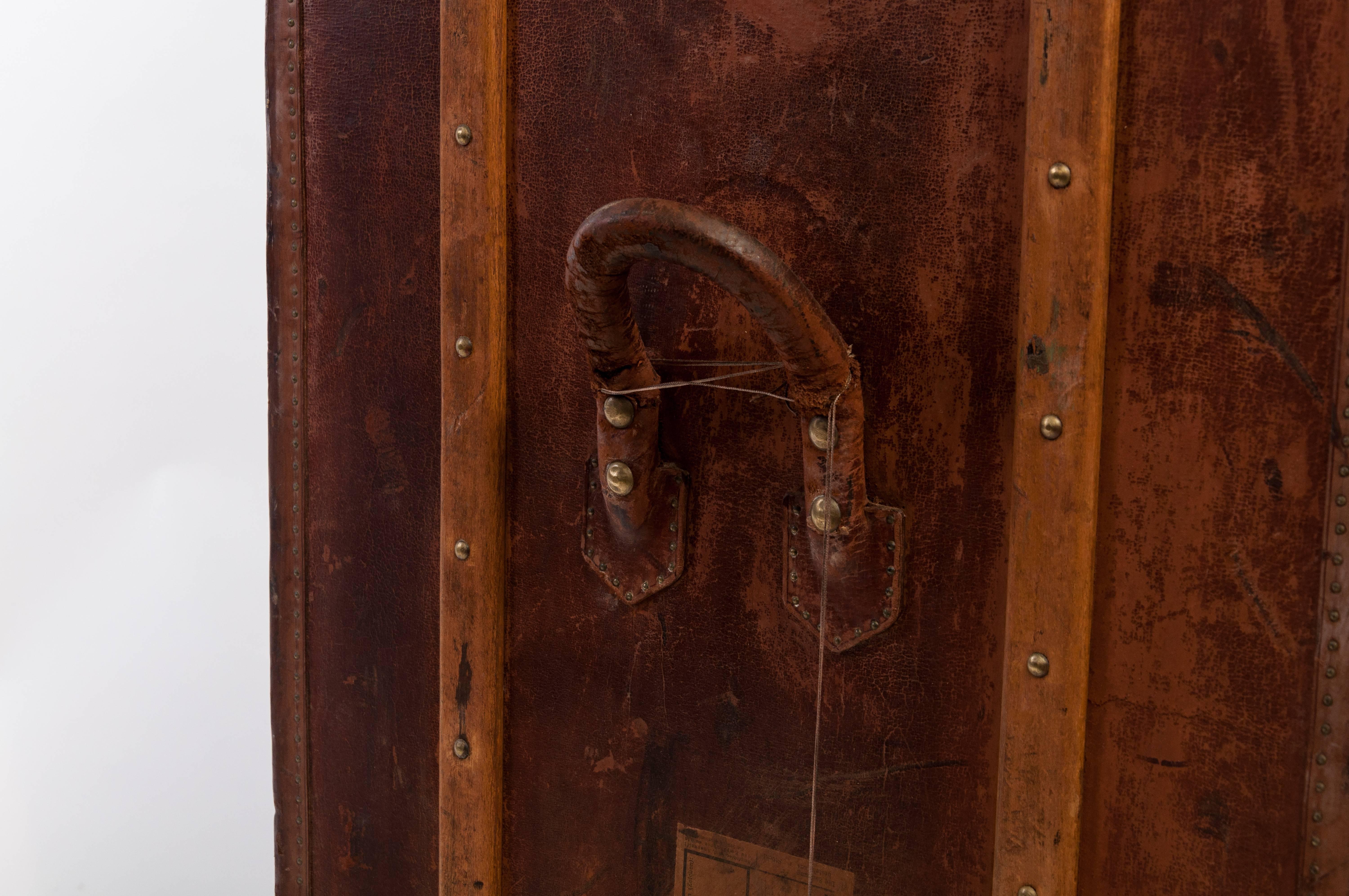 Antique Leather Wardrobe Steamer Trunk For Sale 9