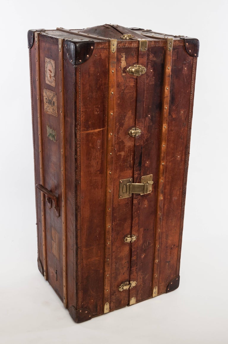 Antique Leather Wardrobe Steamer Trunk For Sale at 1stDibs steamer
