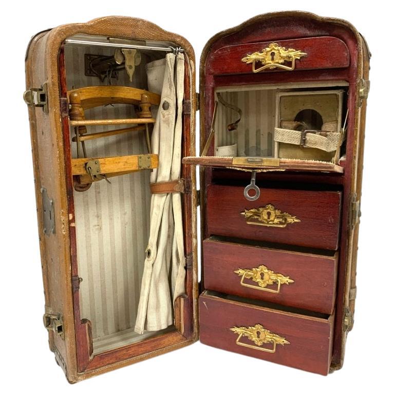 Antique Leather Wardrobe Travel Trunk Salesman Sample