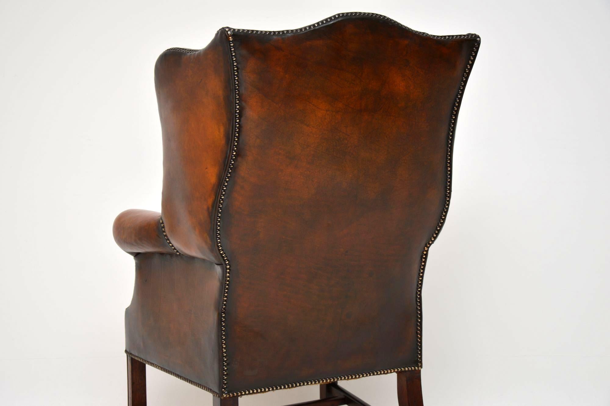Antique Leather Wingback Armchair 3