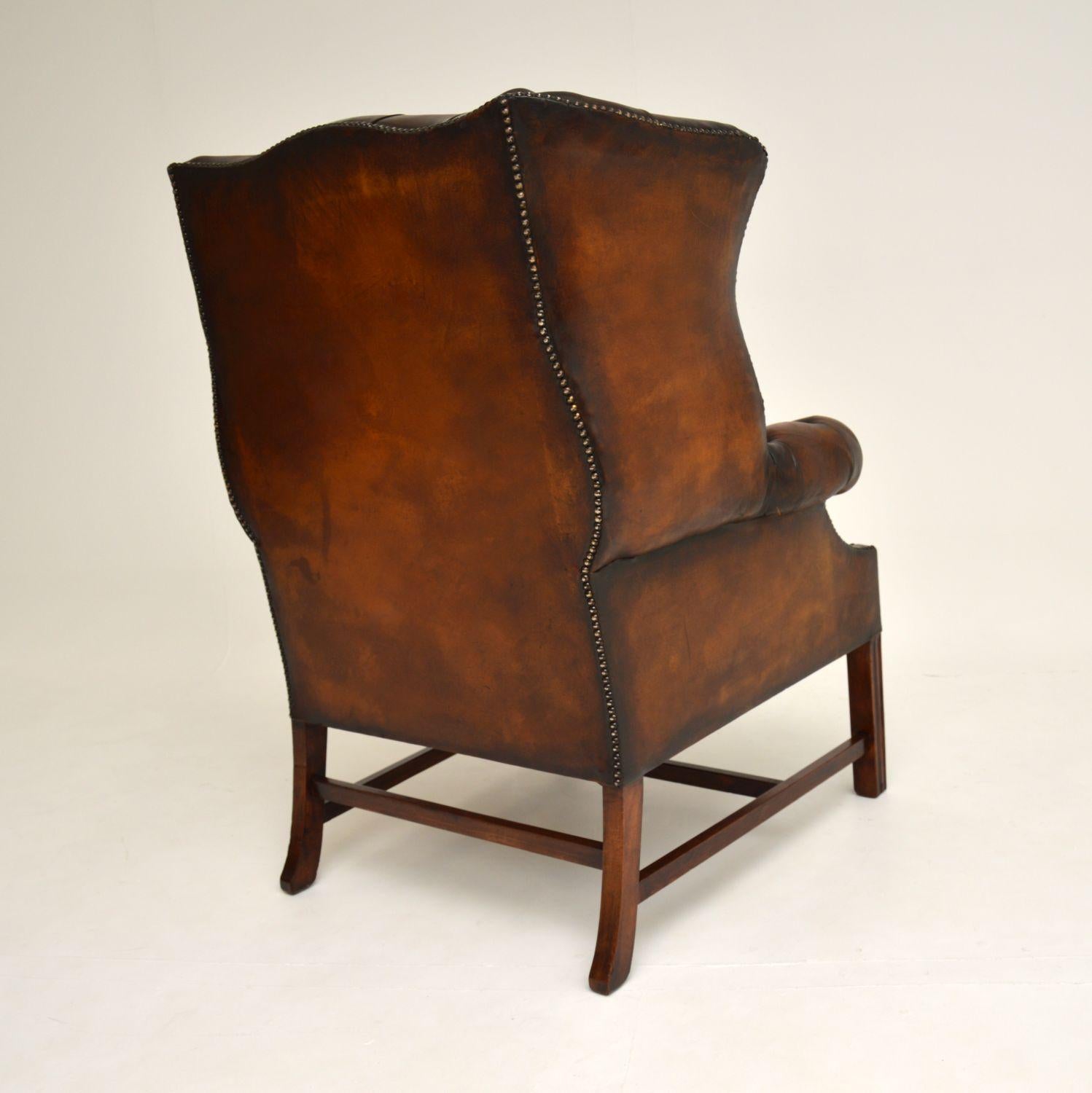 Antique Leather Wing Back Armchair 4
