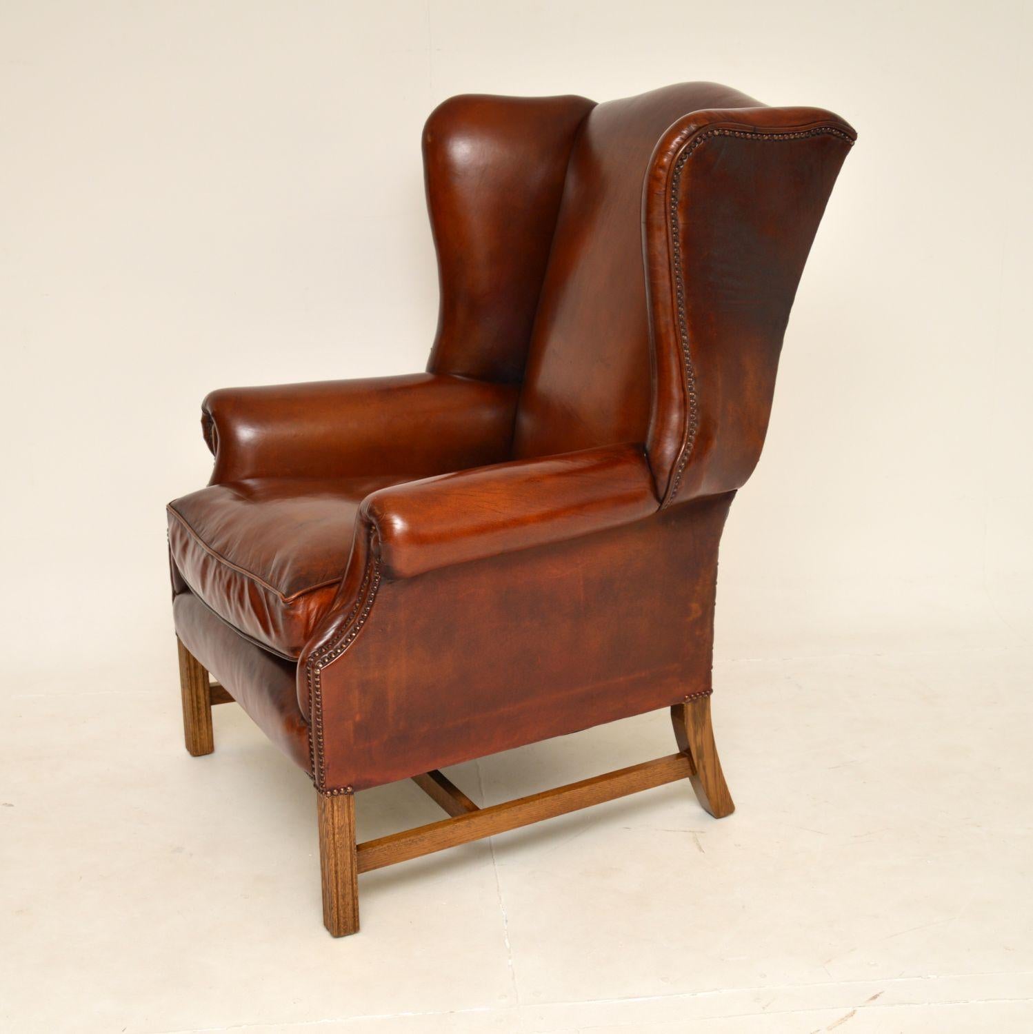Georgian Antique Leather Wing Back Armchair