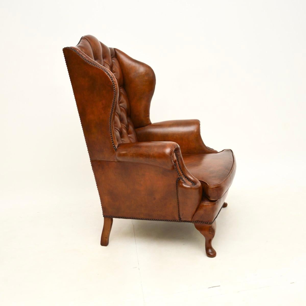 Georgian Antique Leather Wing Back Armchair For Sale