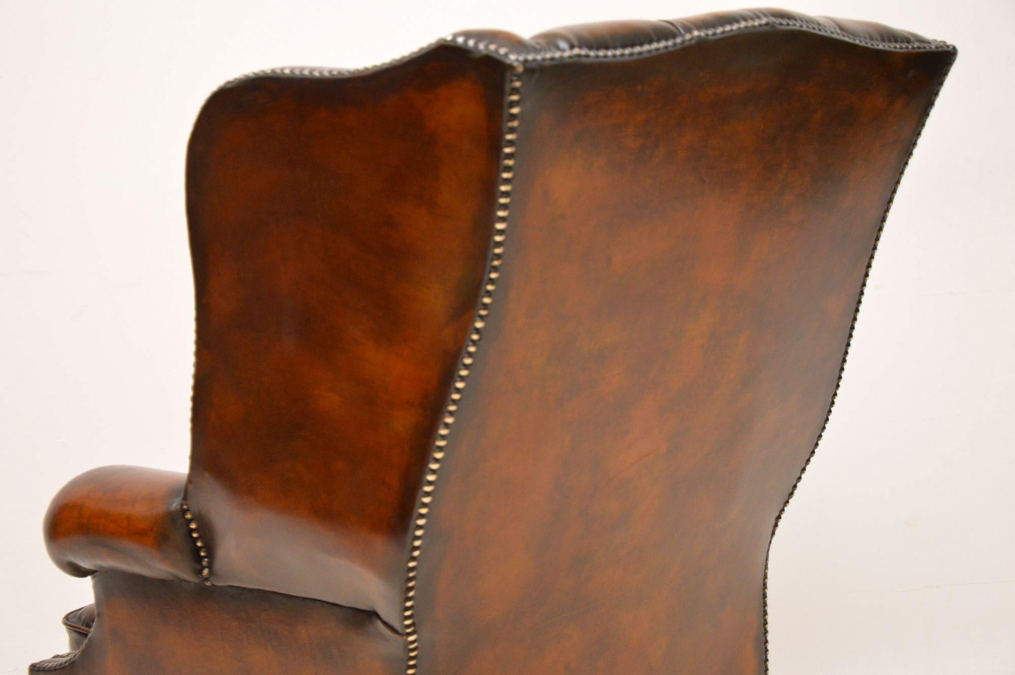 Antique Leather Wing Back Armchair In Excellent Condition In London, GB