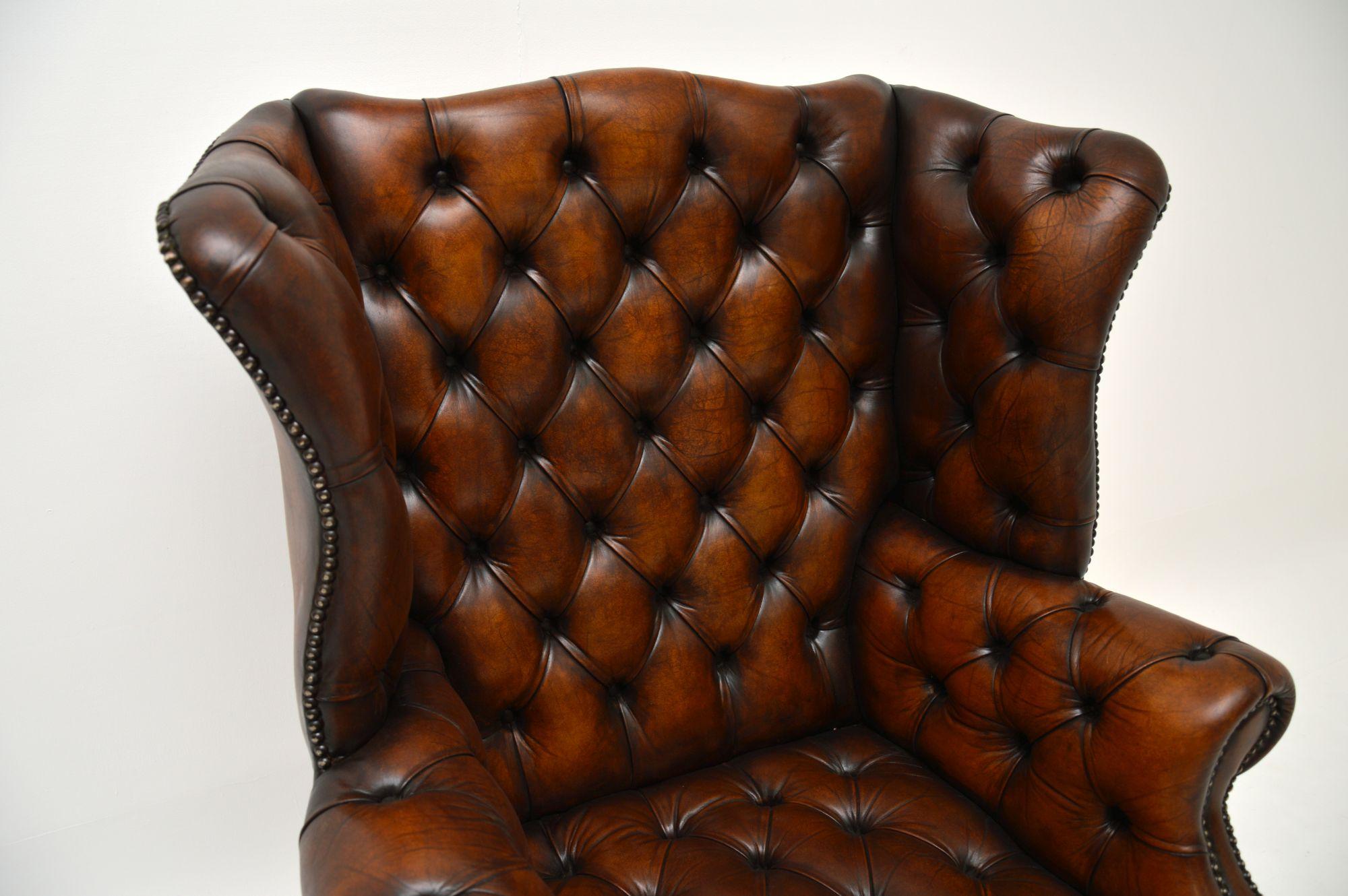 Antique Leather Wing Back Armchair In Good Condition In London, GB