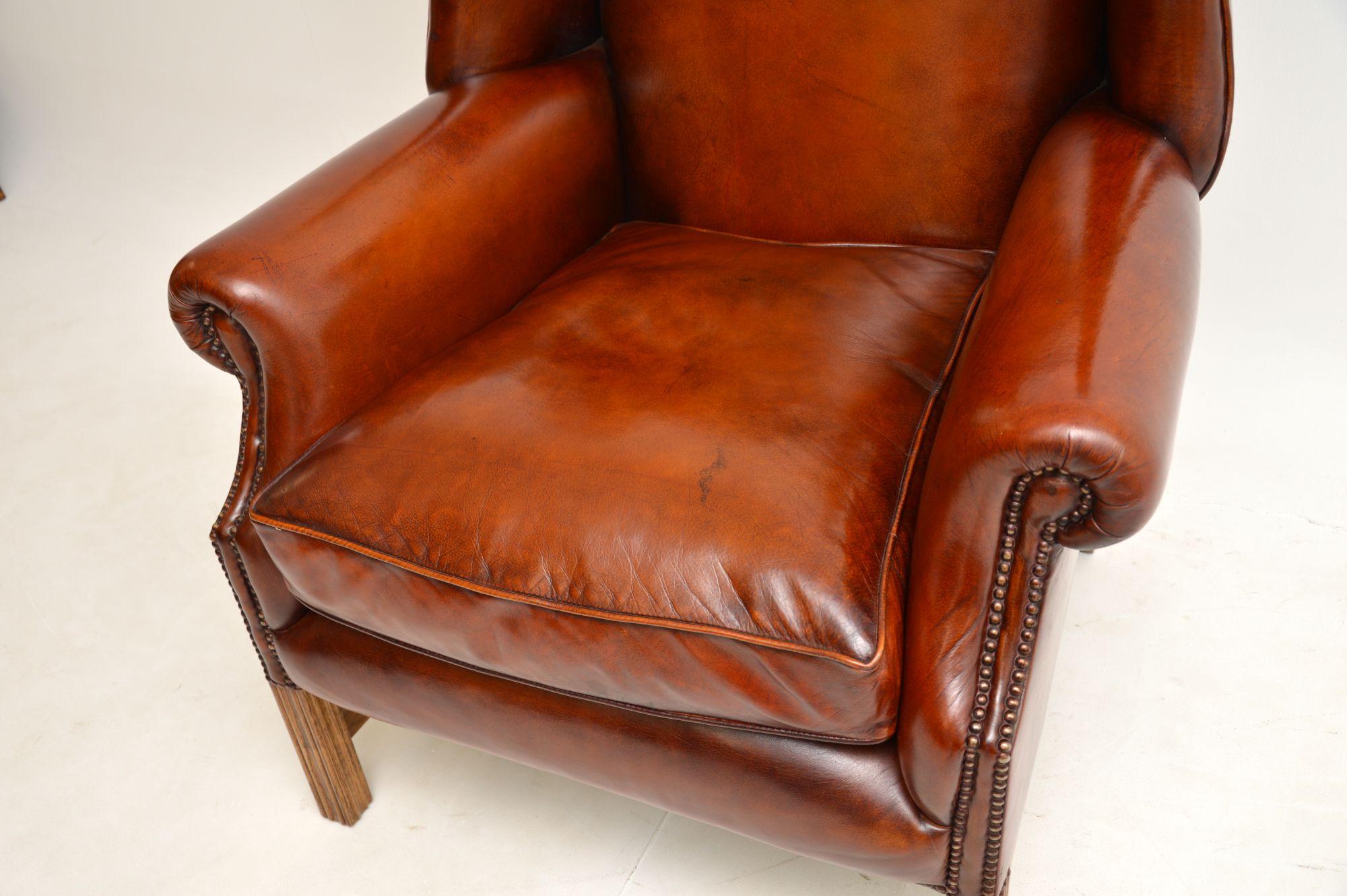 20th Century Antique Leather Wing Back Armchair