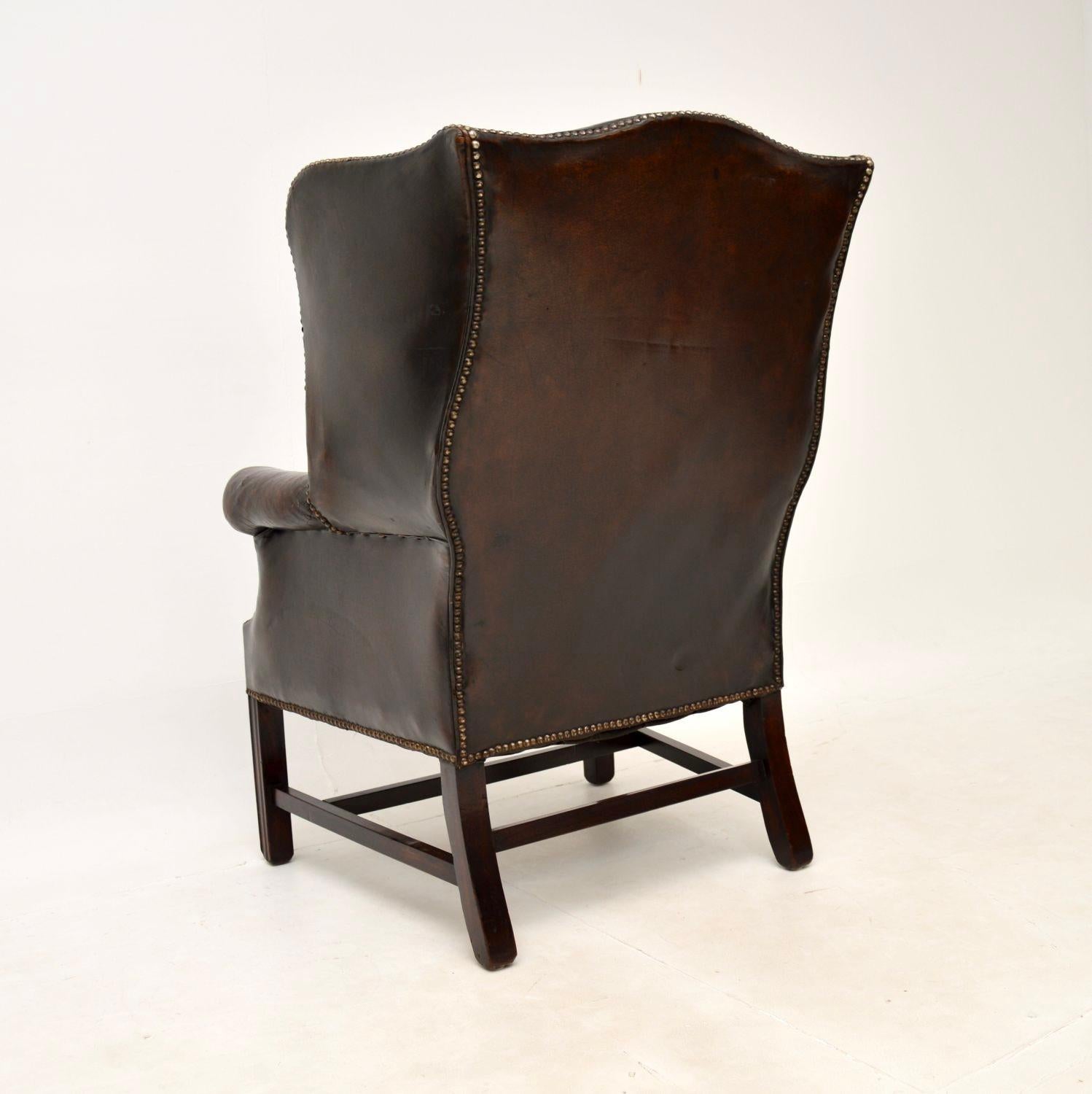 British Antique Leather Wing Back Armchair