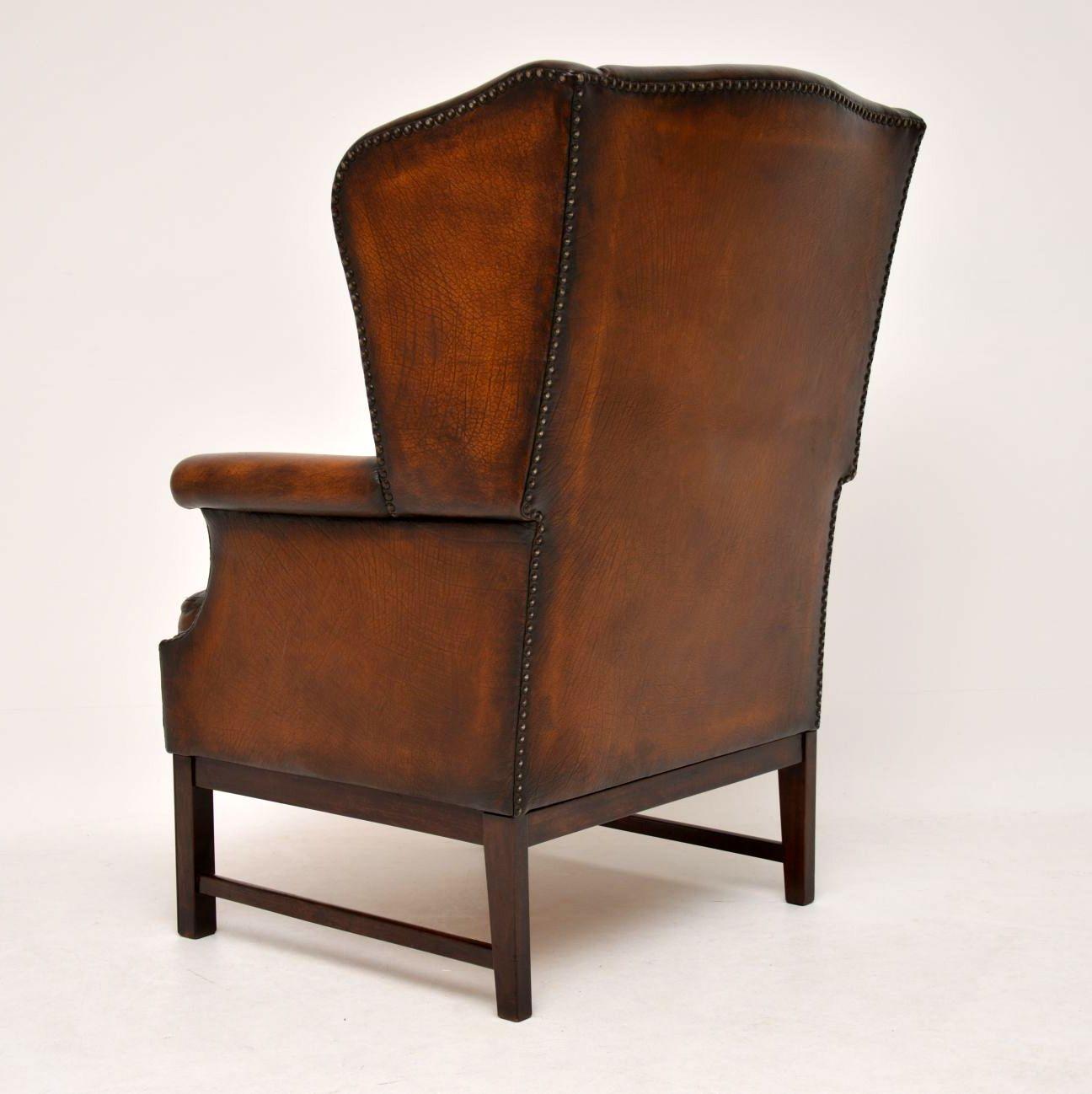 Mid-20th Century Antique Leather Wing Back Armchair