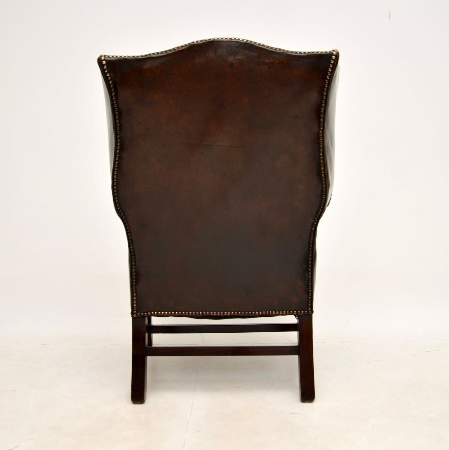 Antique Leather Wing Back Armchair In Good Condition In London, GB