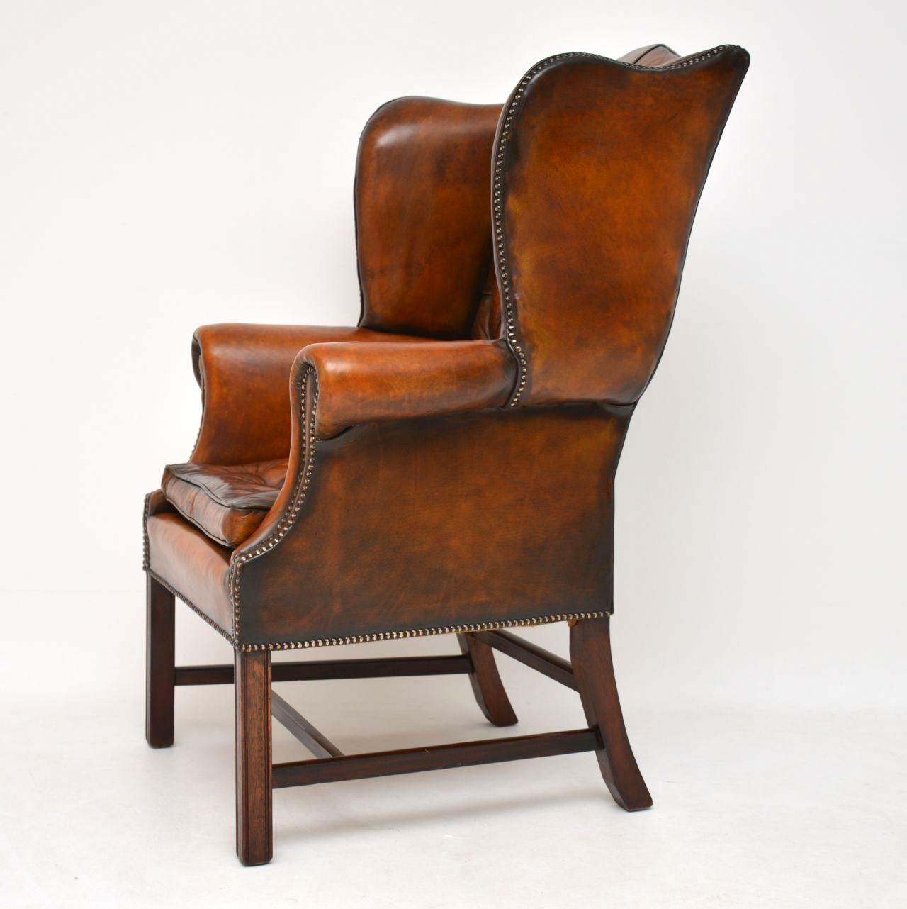 Early 20th Century Antique Leather Wingback Armchair