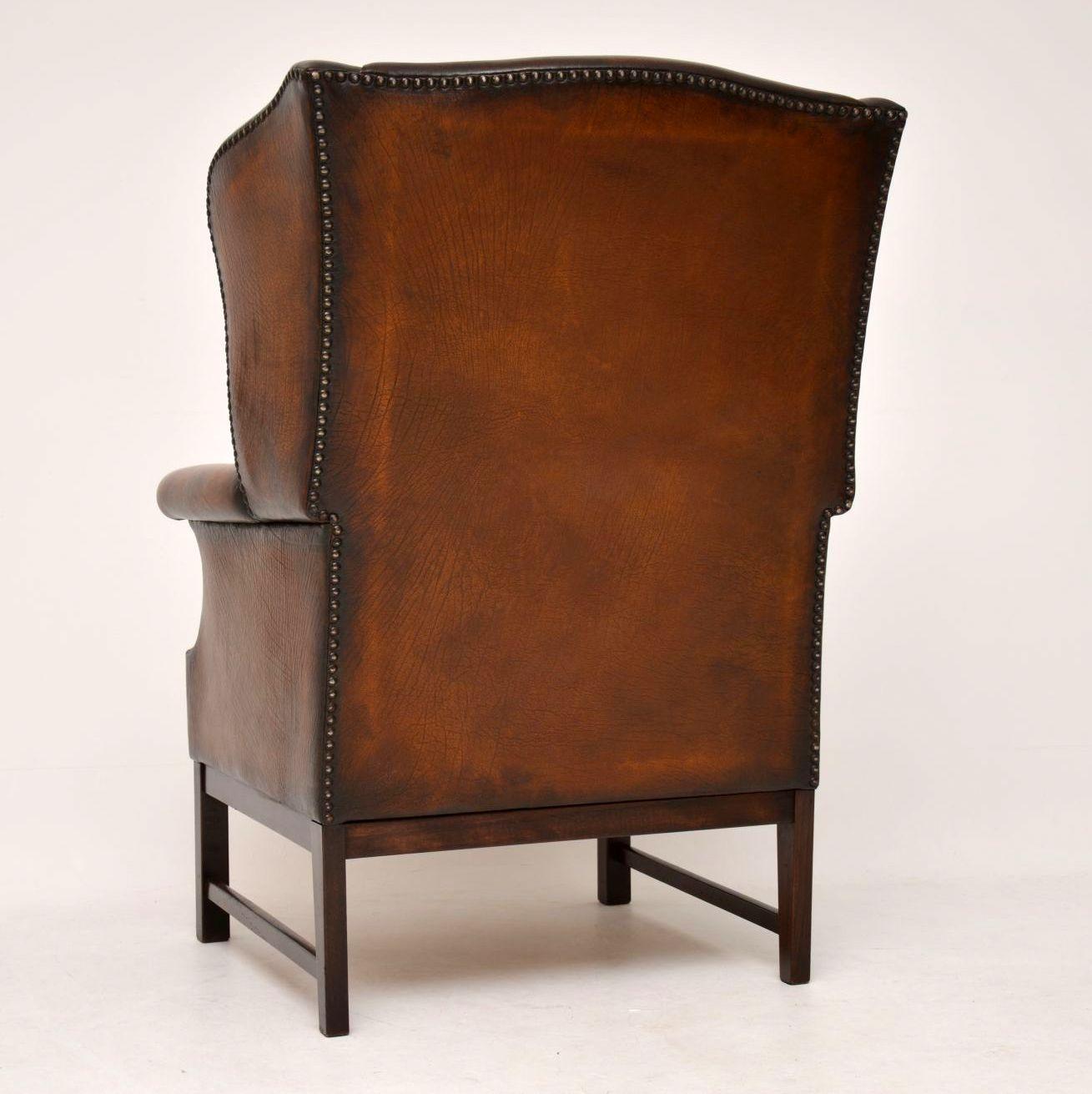 Antique Leather Wing Back Armchair 1