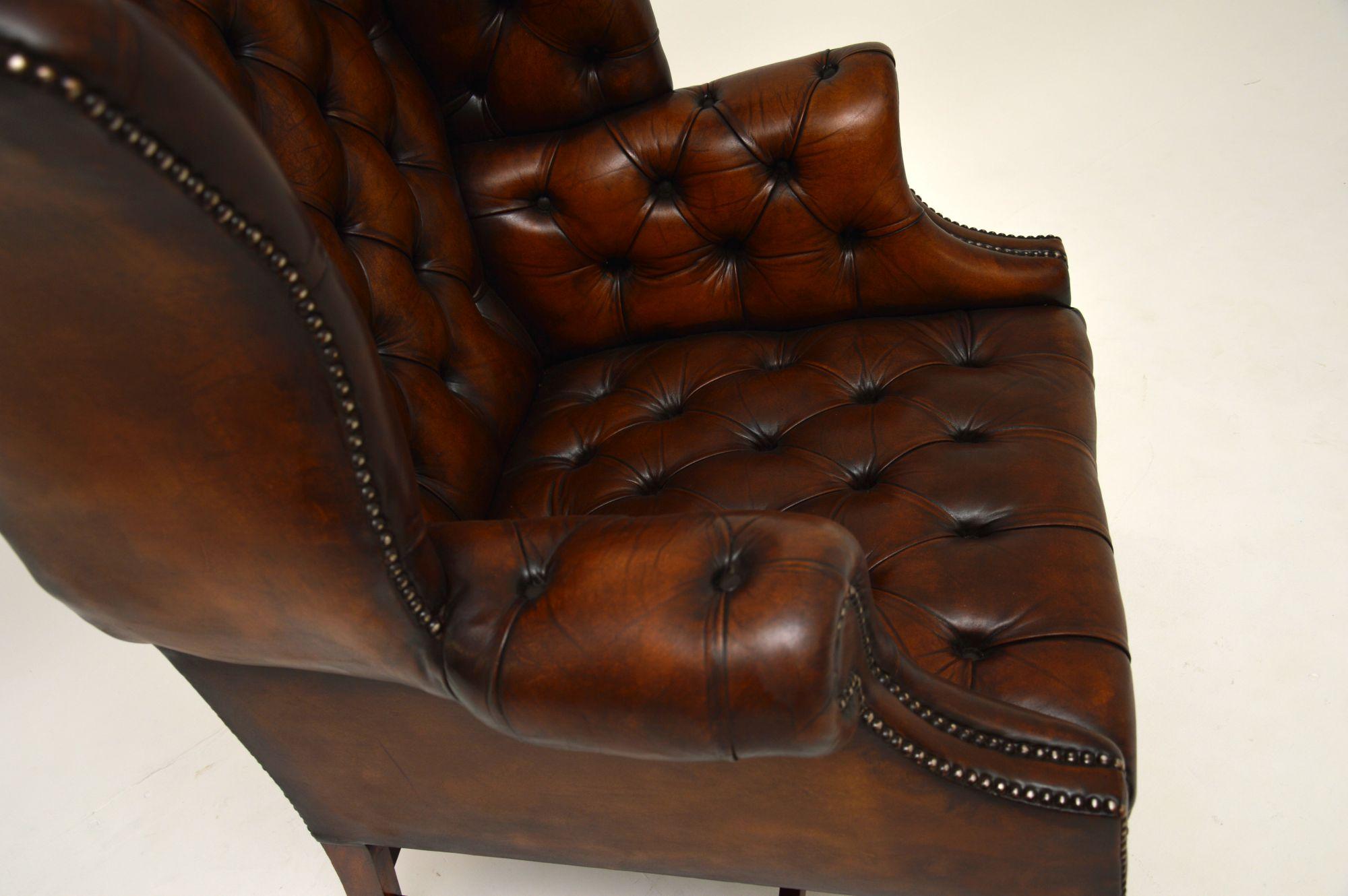 Antique Leather Wing Back Armchair 1