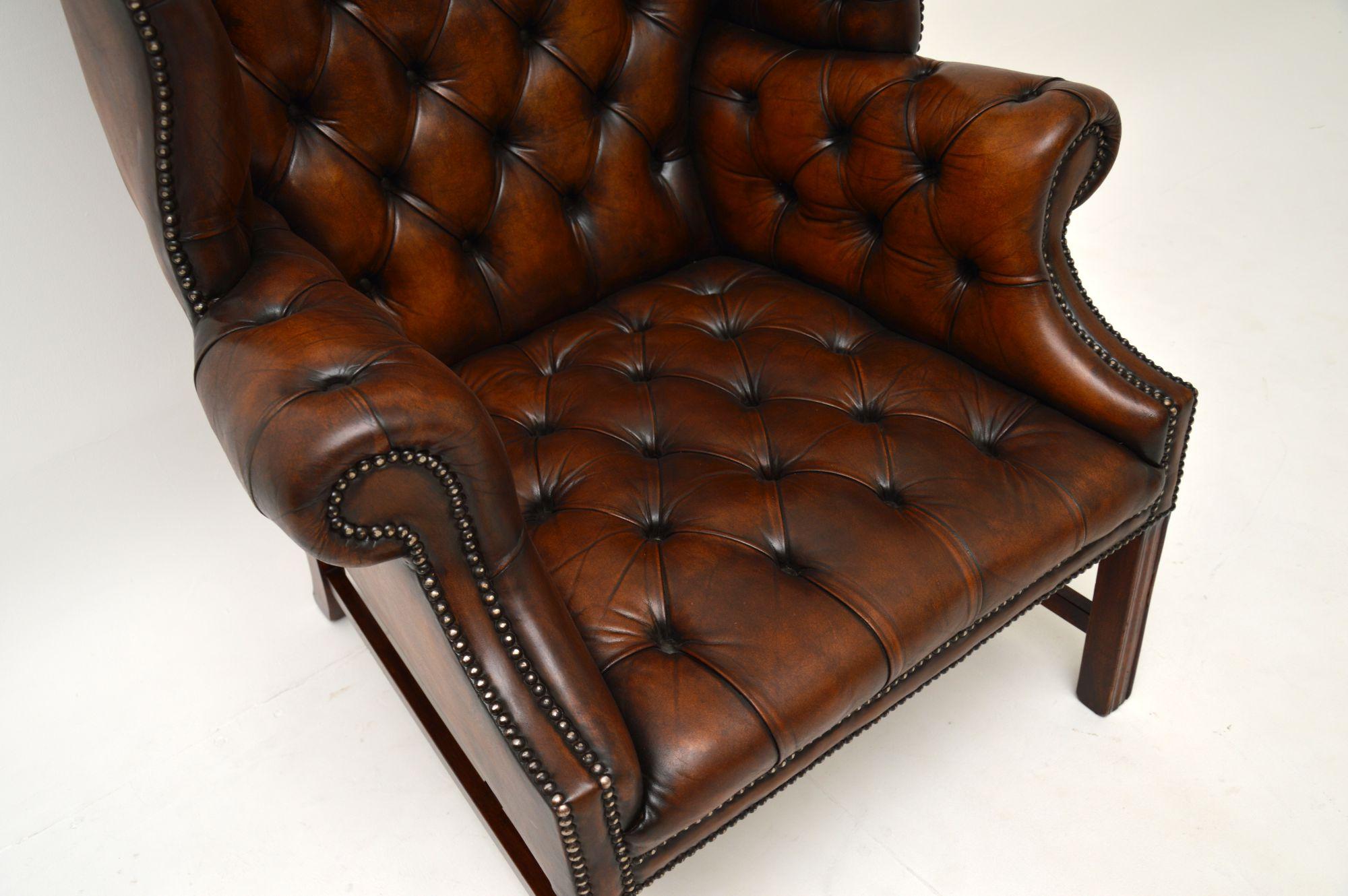 Antique Leather Wing Back Armchair 1
