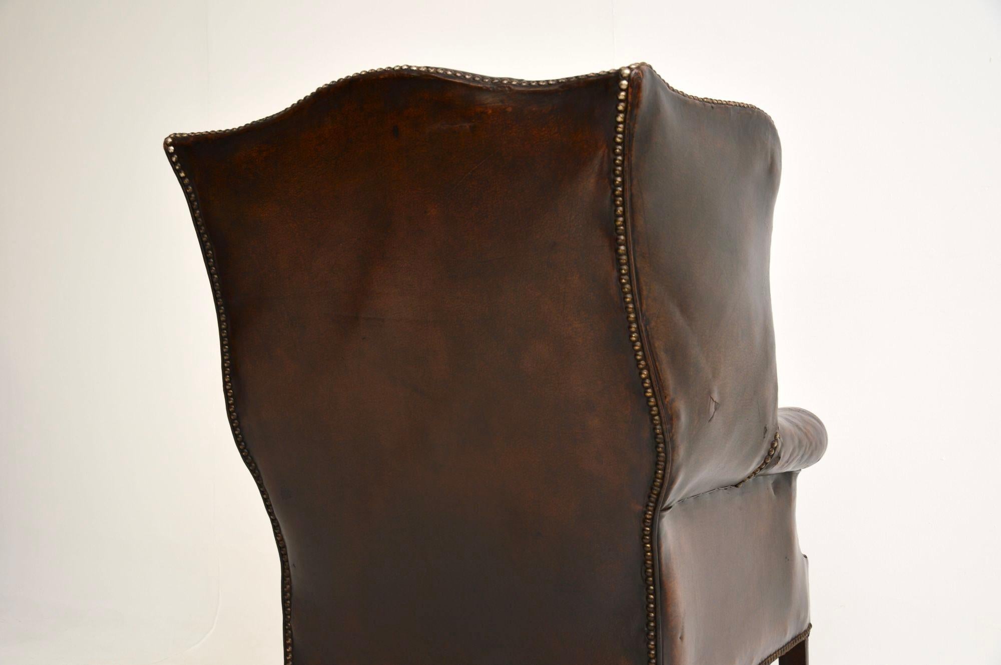 Late 19th Century Antique Leather Wing Back Armchair
