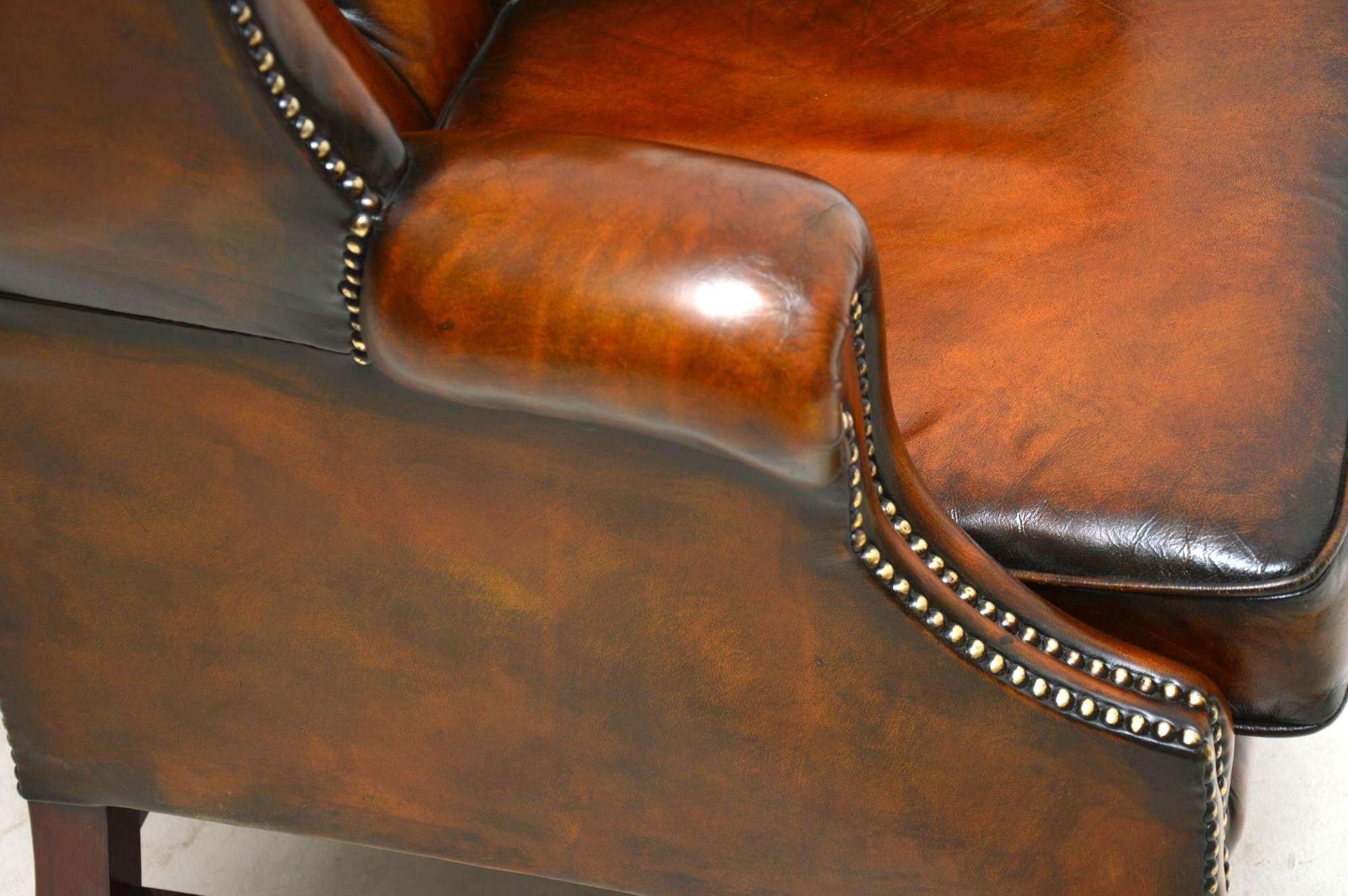 Antique Leather Wing Back Armchair 2