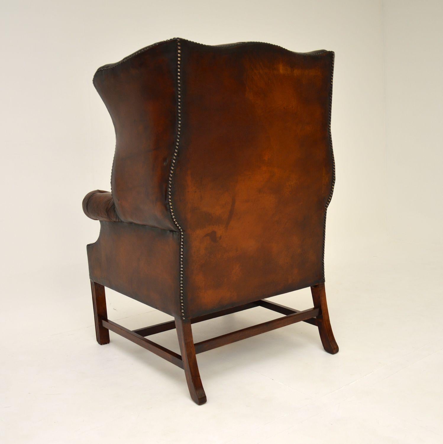 Antique Leather Wing Back Armchair 2