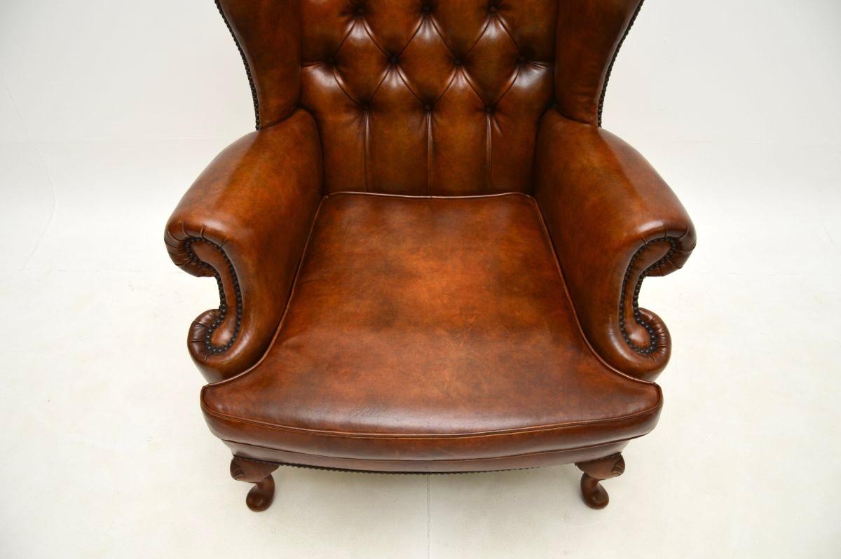 Antique Leather Wing Back Armchair For Sale 2