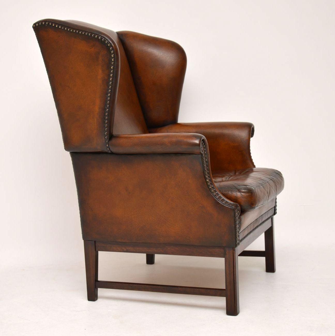 Antique Leather Wing Back Armchair 3