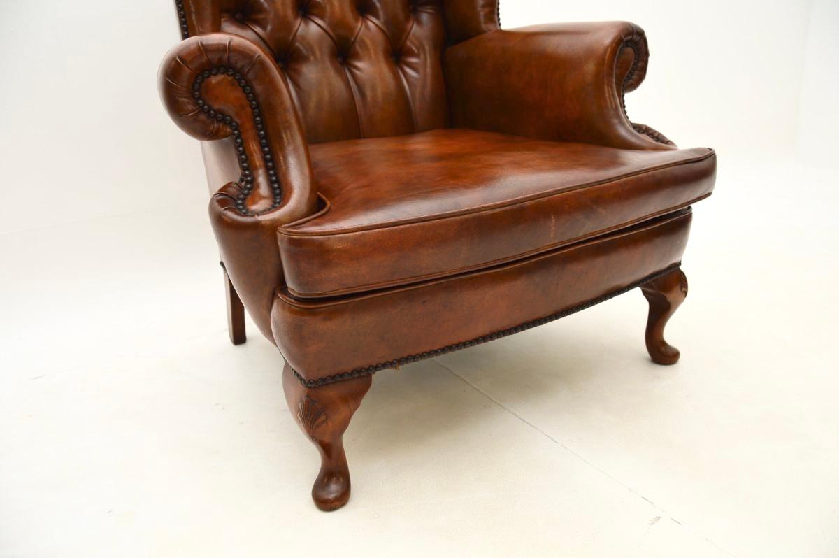 Antique Leather Wing Back Armchair For Sale 3