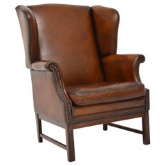 Antique Leather Wing Back Armchair