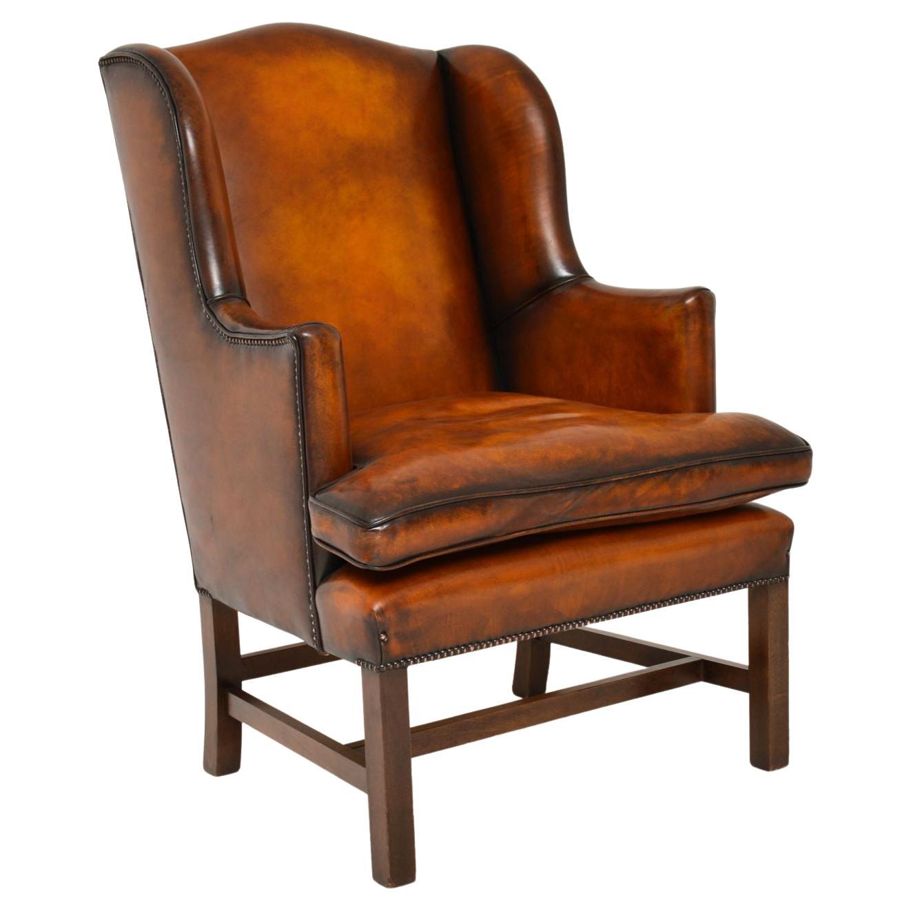 Pair of Antique Leather Channel Back Armchairs at 1stDibs