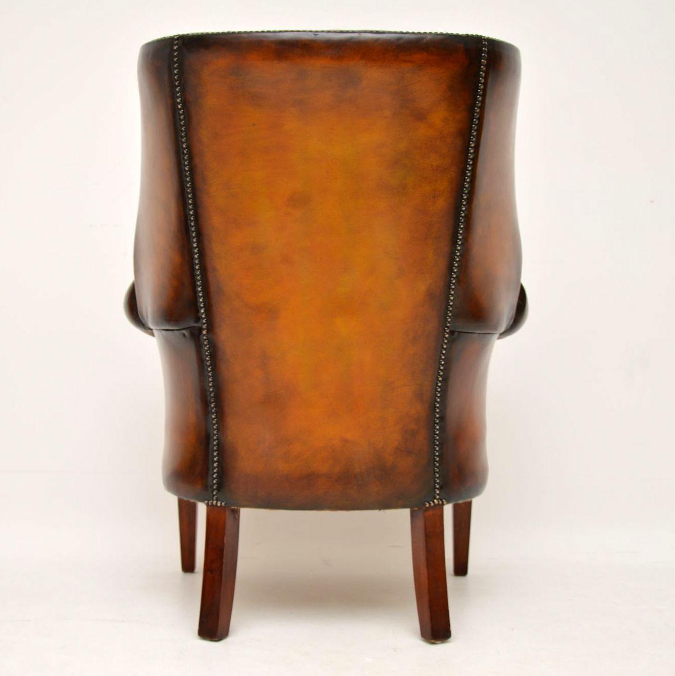 Antique Leather Wing Back Barrel Armchair 4