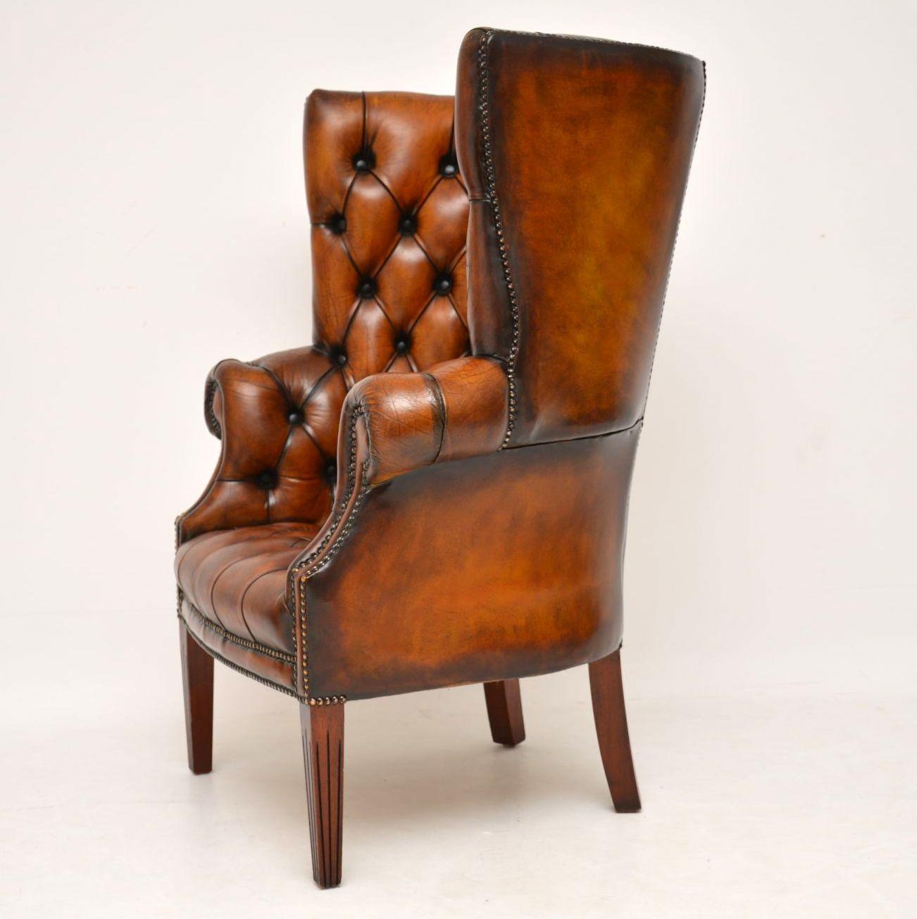Victorian Antique Leather Wing Back Barrel Armchair