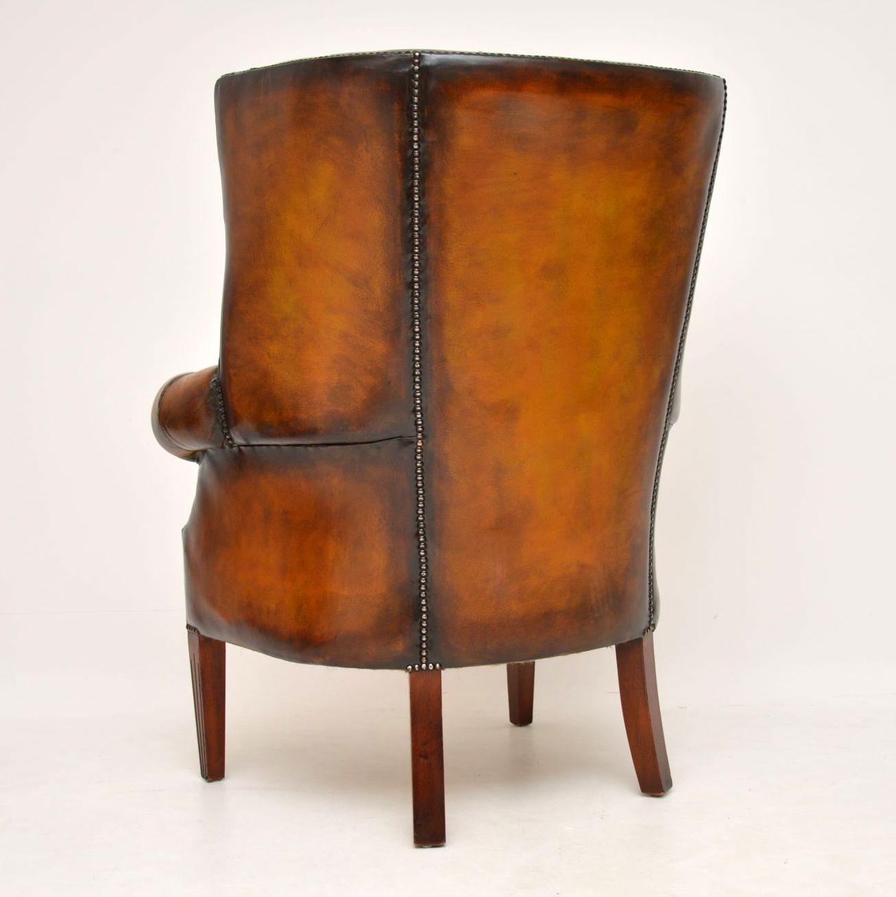 Antique Leather Wing Back Barrel Armchair 3