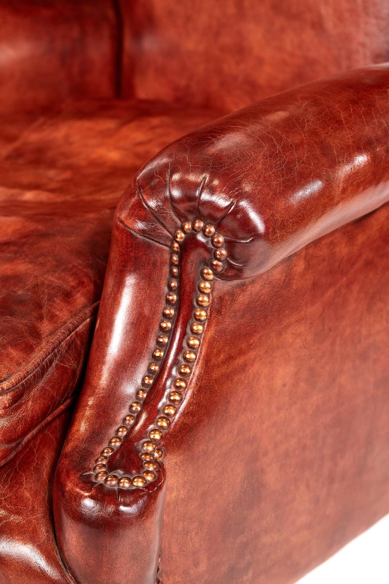 Victorian Antique Leather Wing Back Library Chair