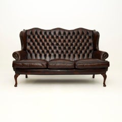 Antique Leather Wing Back Sofa