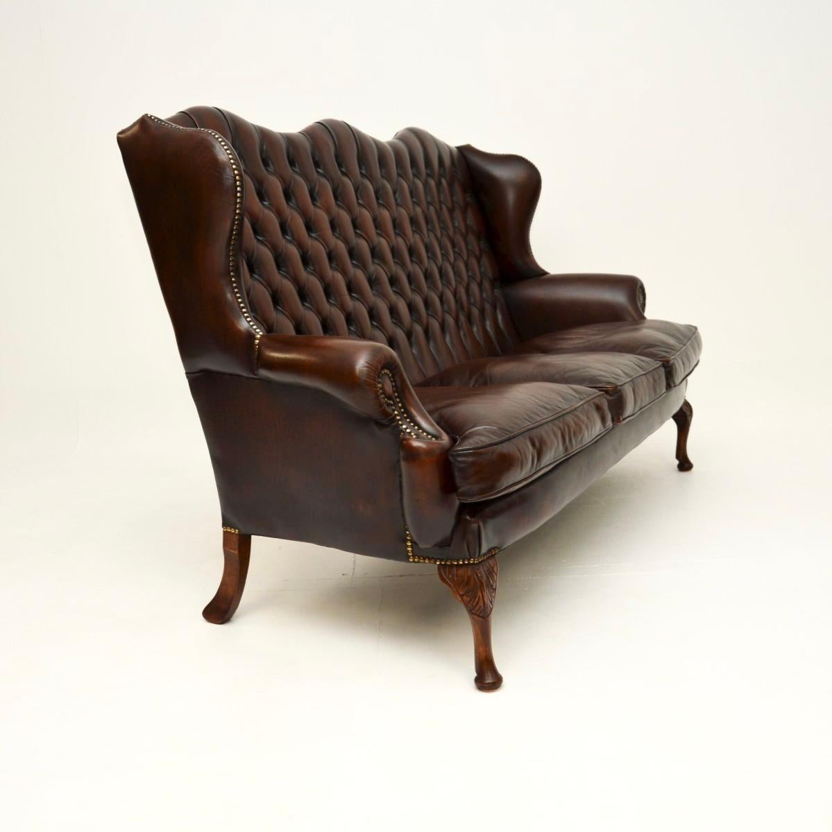 Georgian Antique Leather Wing Back Sofa For Sale