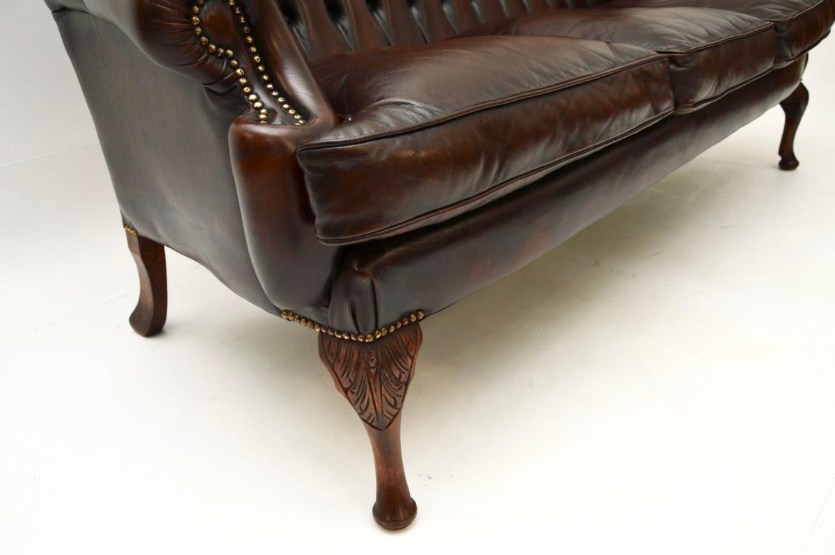 Antique Leather Wing Back Sofa For Sale 2