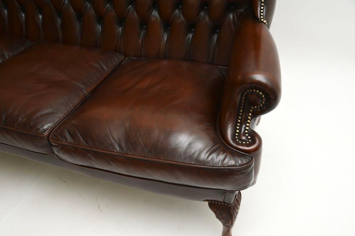 Antique Leather Wing Back Sofa For Sale 3
