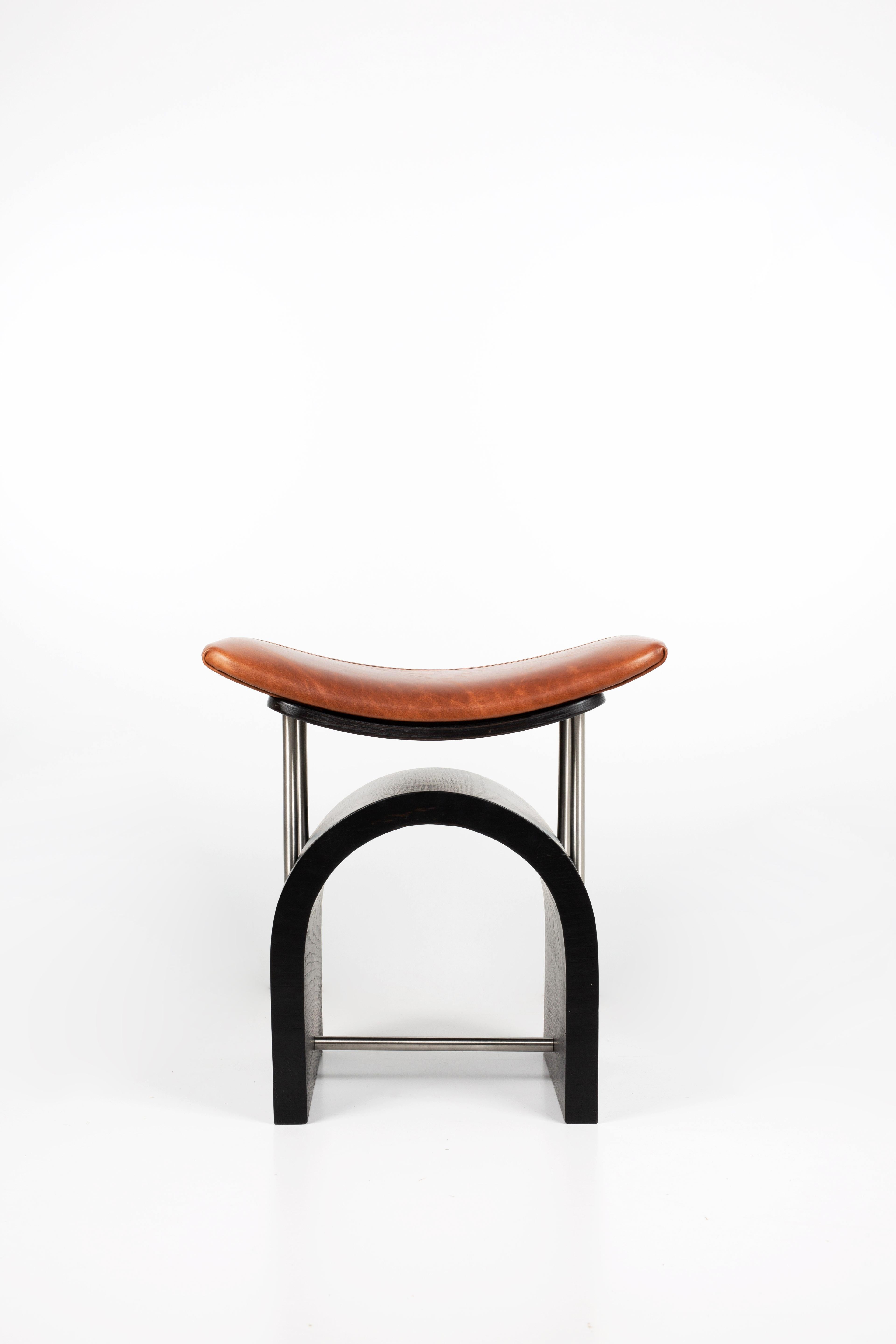Modern Antique Leather Wing Stool by Studio Laf