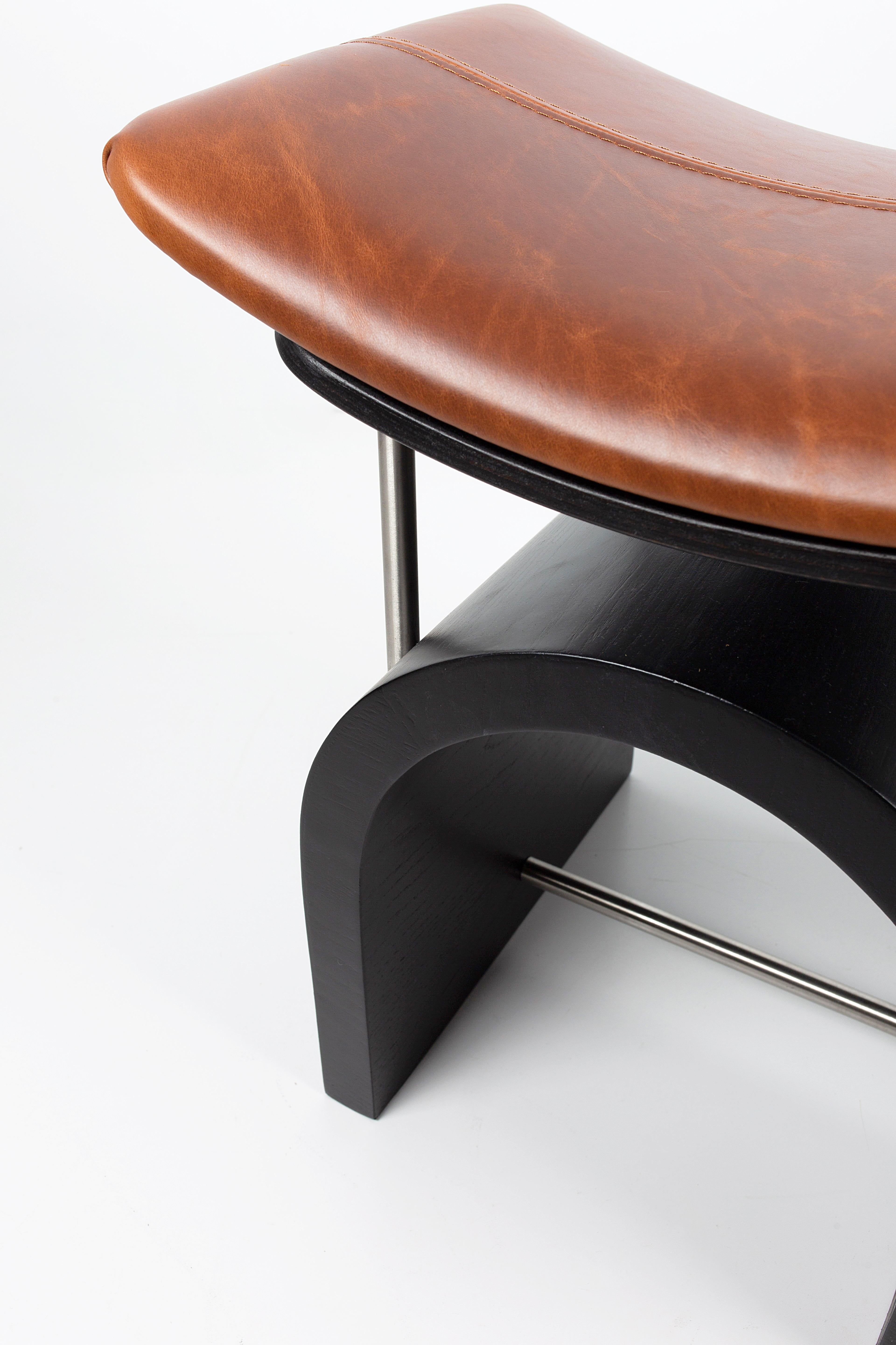 Contemporary Antique Leather Wing Stool by Studio Laf