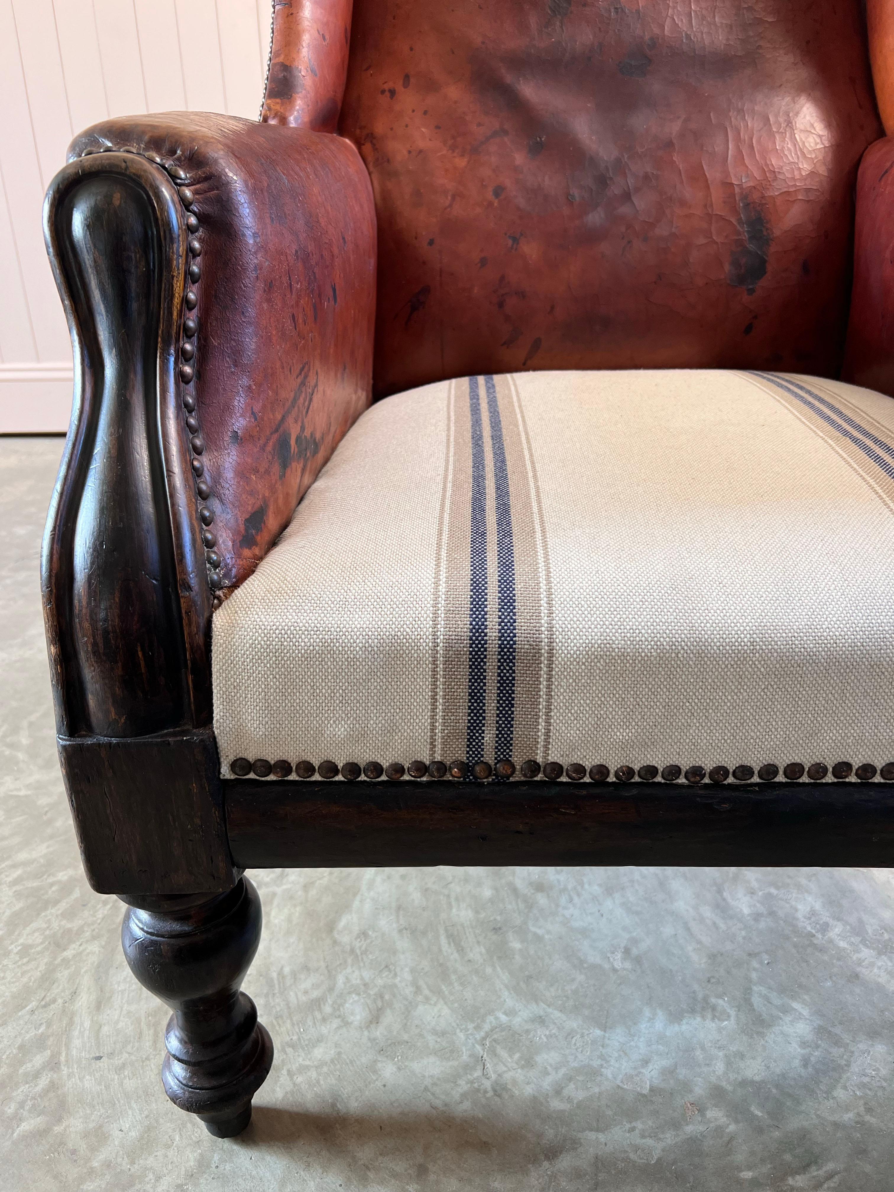 Antique Leather Wingback Arm Chair For Sale 5