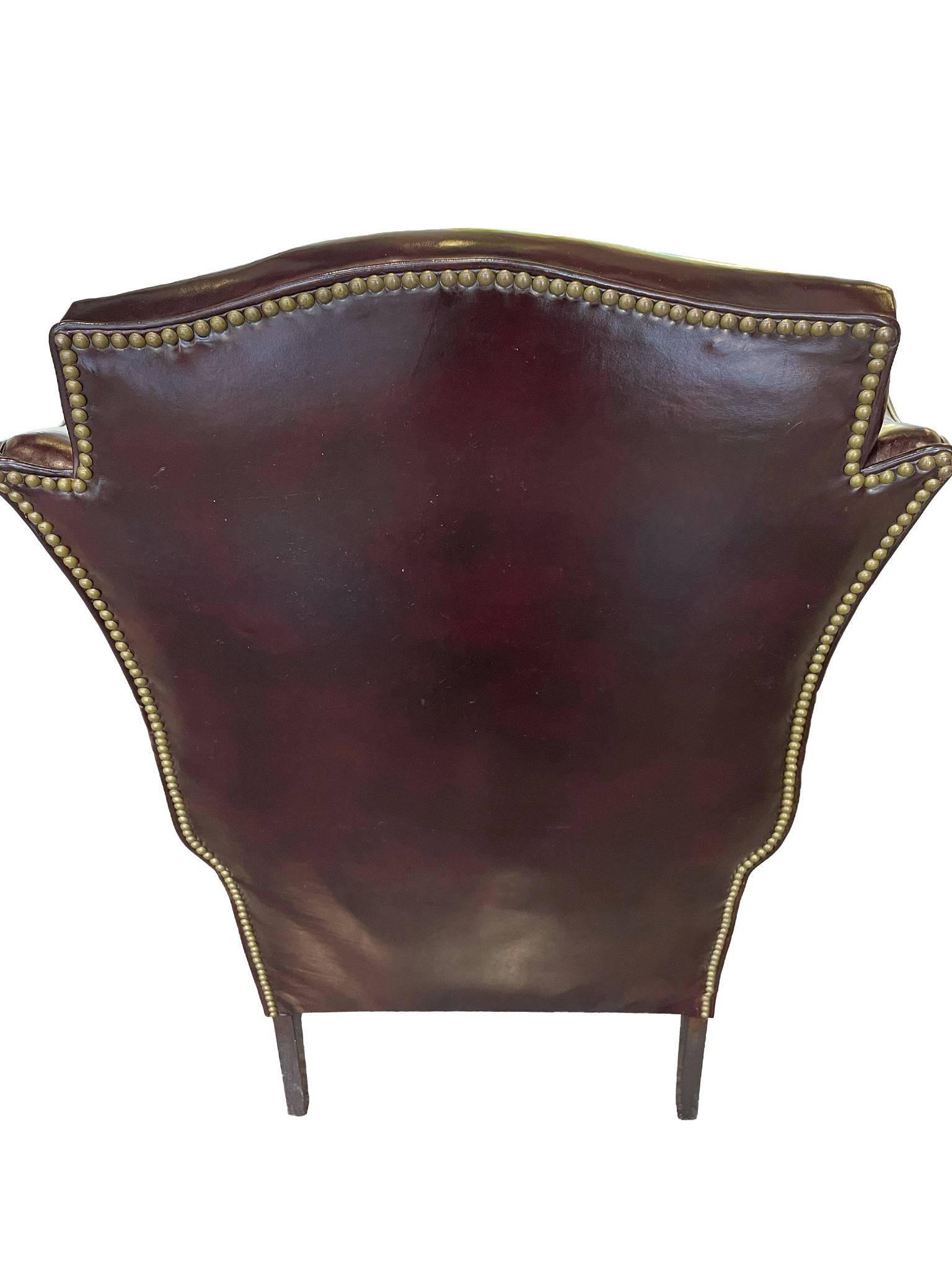 Queen Anne Antique Leather Wingback Armchair