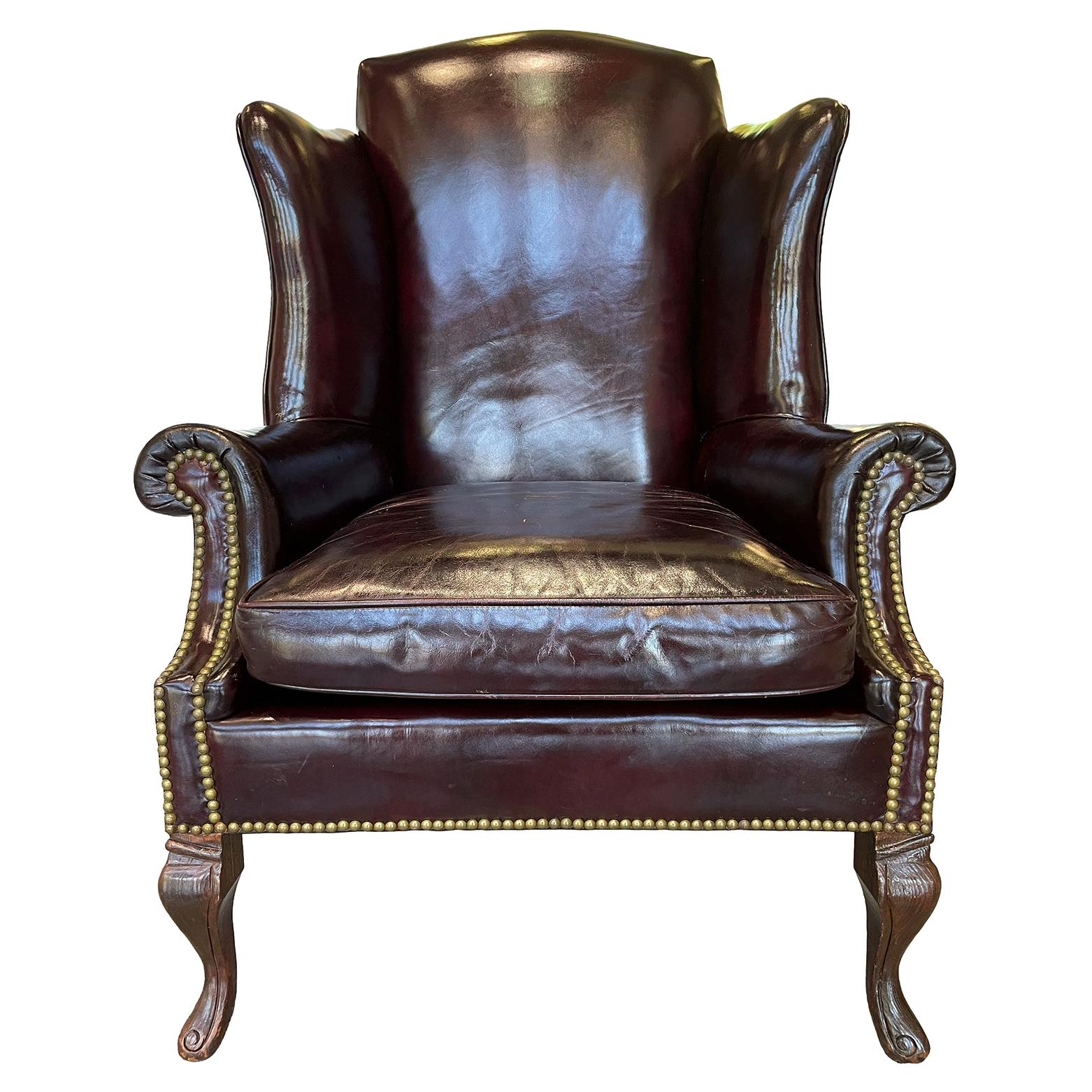 Antique Leather Wingback Armchair