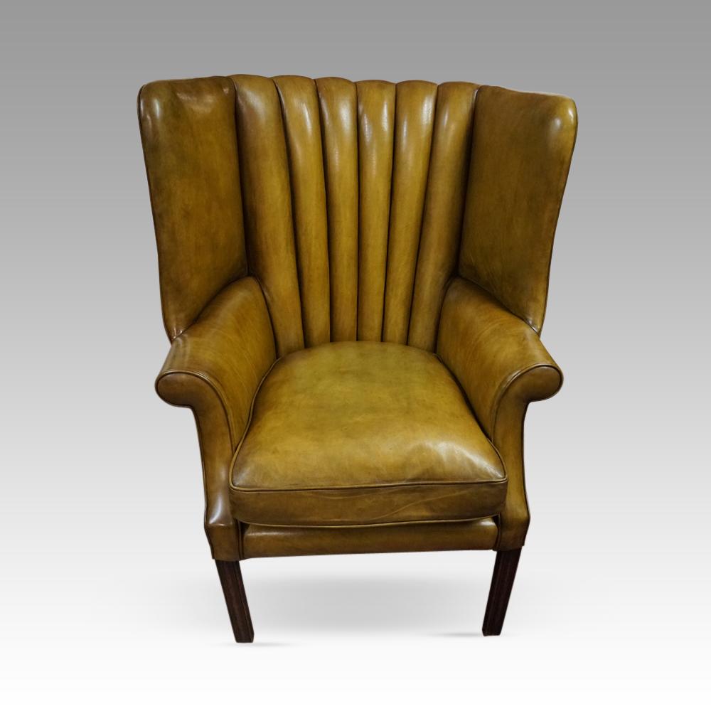 Leather Antique leather wingback chair For Sale