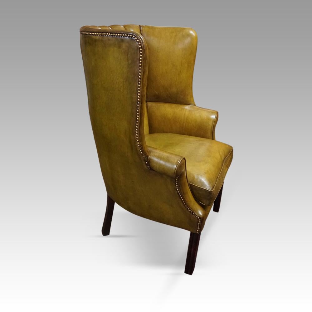 Antique leather wingback chair For Sale 2