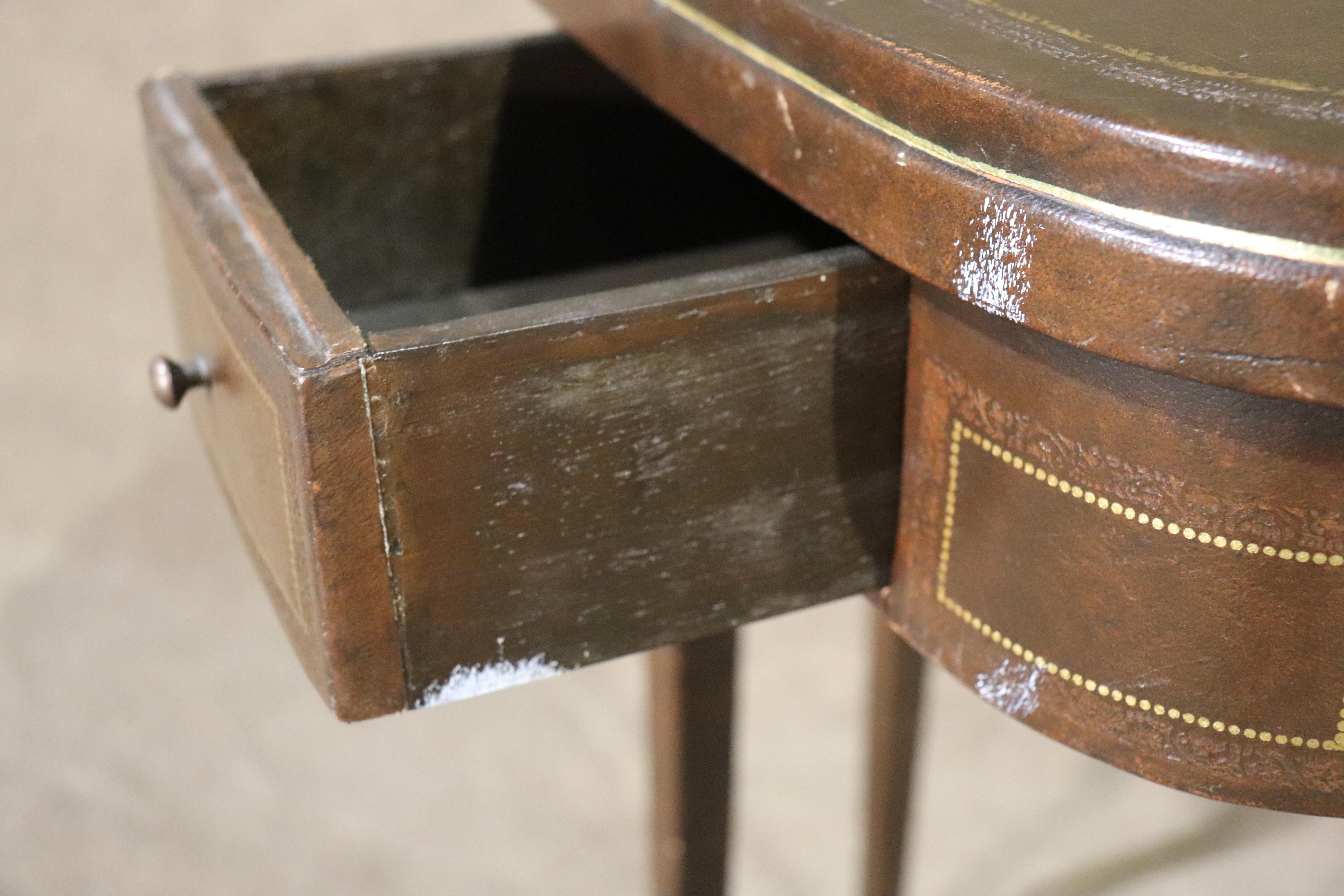 Antique Leather Wrap Console Table In Good Condition In Brooklyn, NY