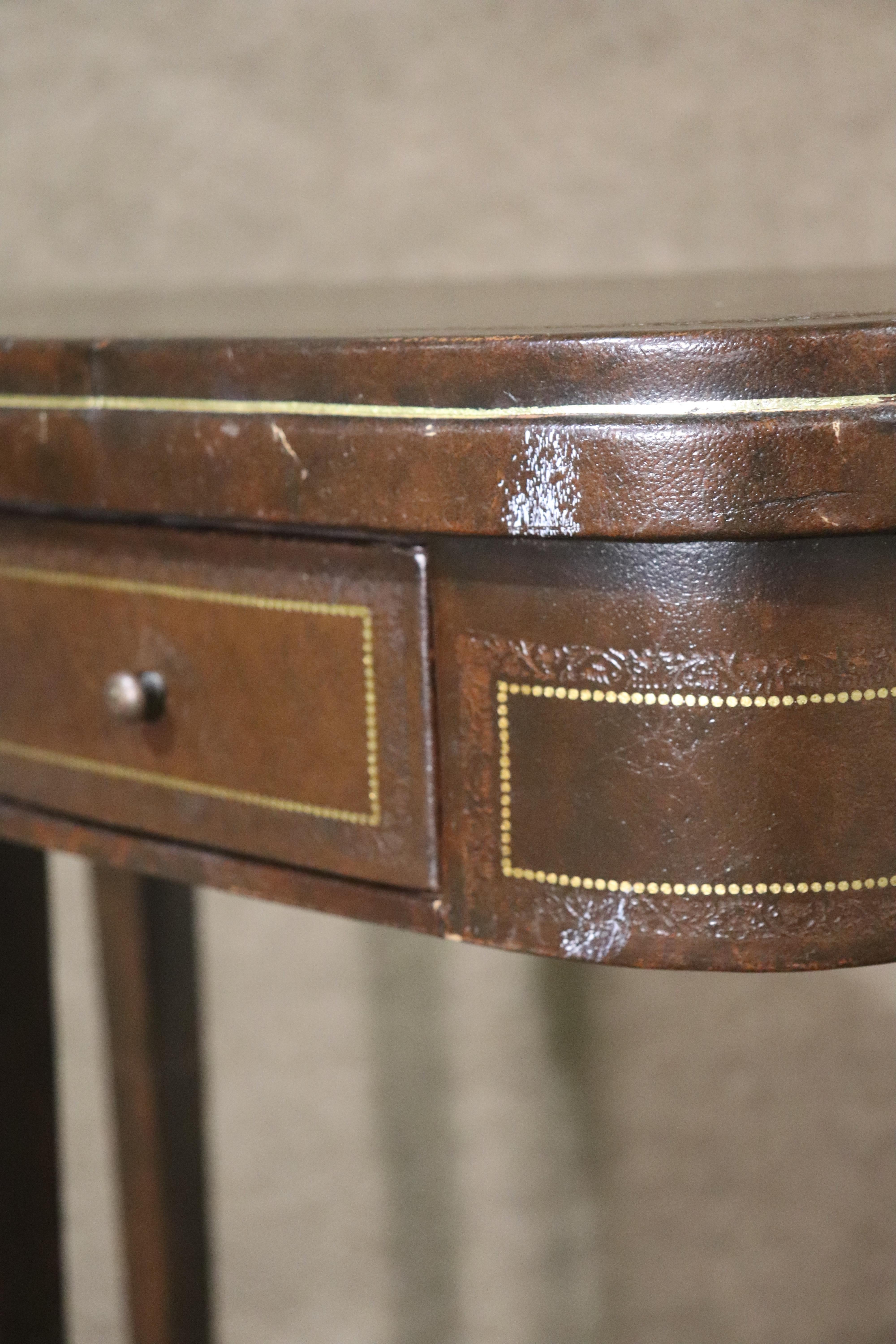 Antique Leather Wrap Console Table 3