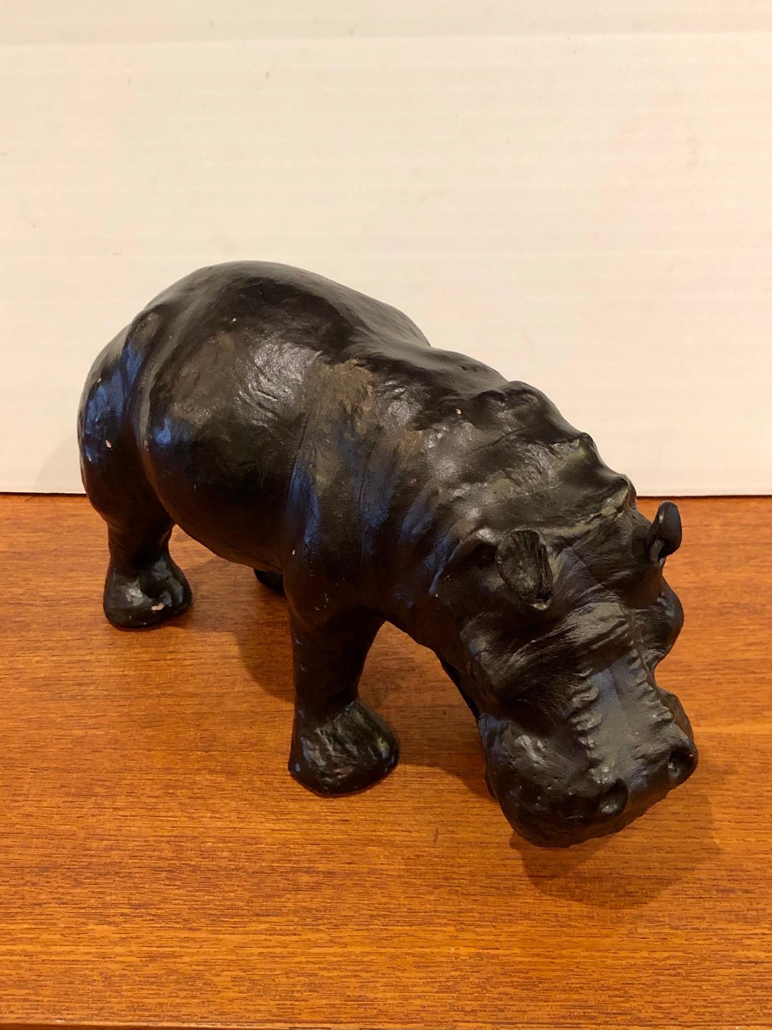 Beautiful well done, leather wrapped hippo sculpture, circa 1950s. Hand pulled leather.