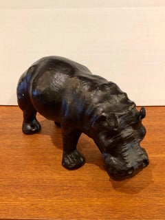 Antique Leather Wrapped Hippo Sculpture