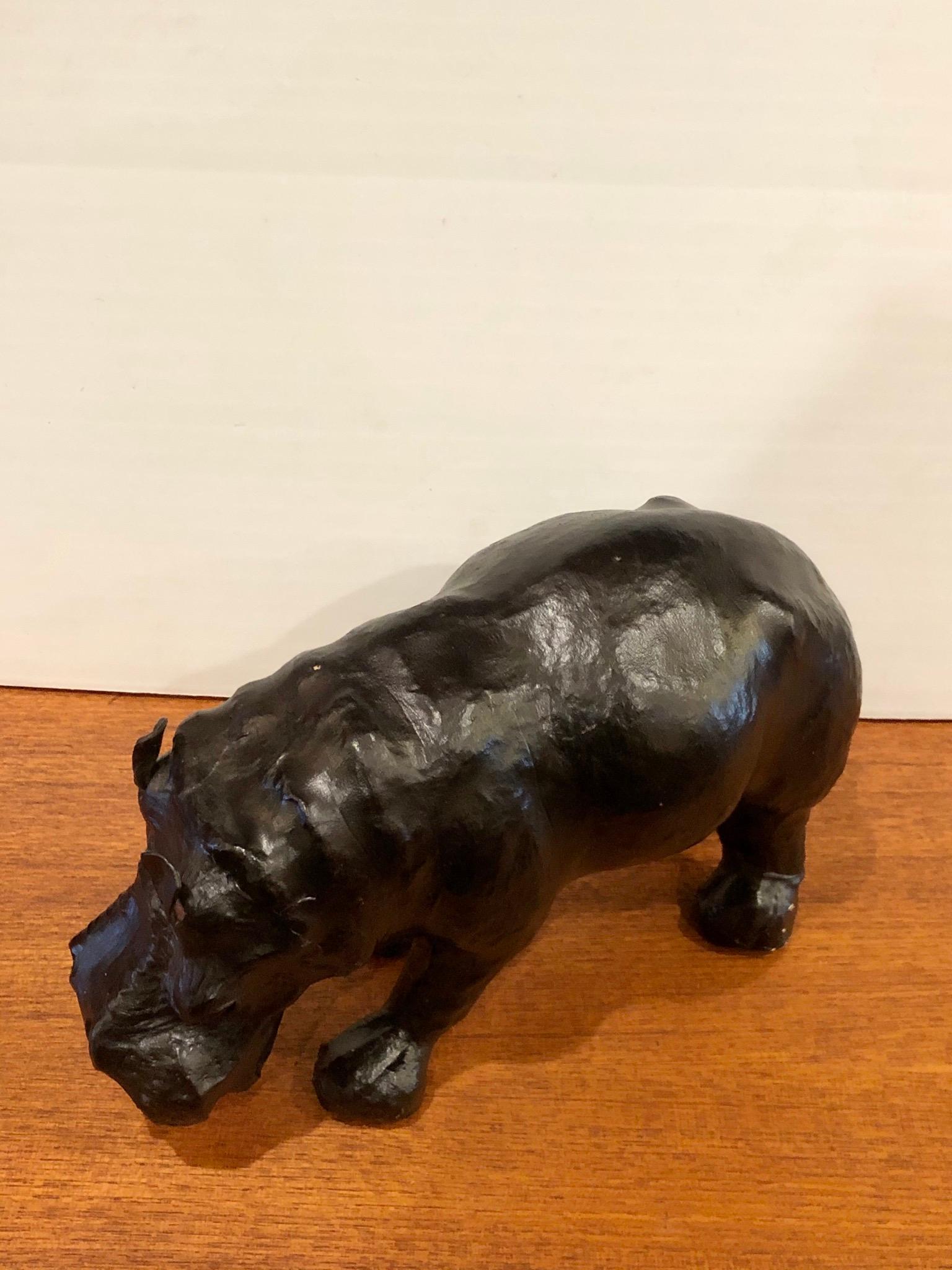 African Antique Leather Wrapped Hippo Sculpture