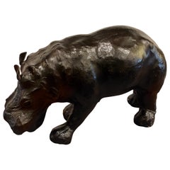 Antique Leather Wrapped Hippo Sculpture