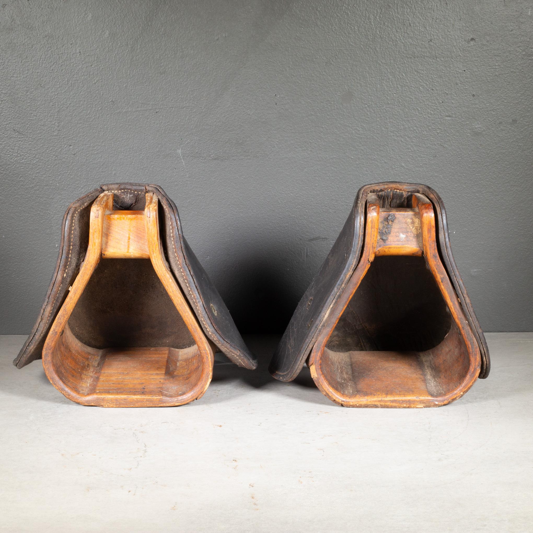 Antique Leather WWI US Military Horse Stirrups c.1915 For Sale 1